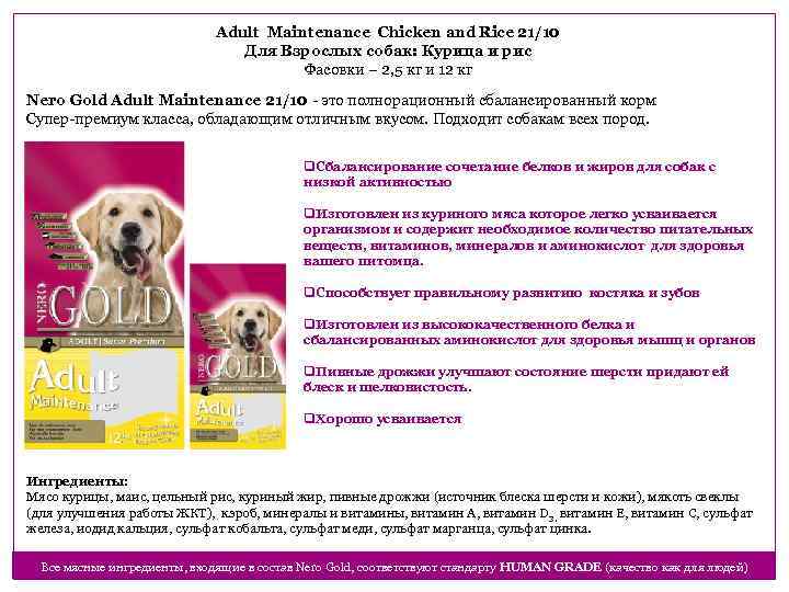 Adult Maintenance Chicken and Rice 21/10 Для Взрослых собак: Курица и рис Фасовки –