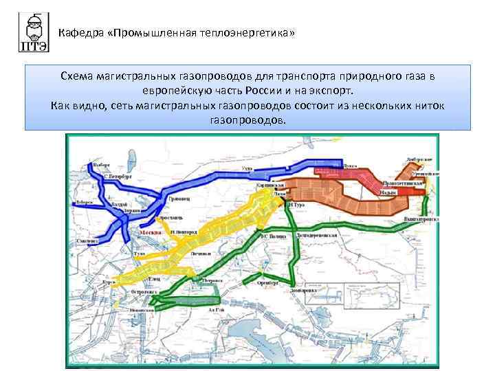 Кафедра «Промышленная теплоэнергетика» Схема магистральных газопроводов для транспорта природного газа в европейскую часть России