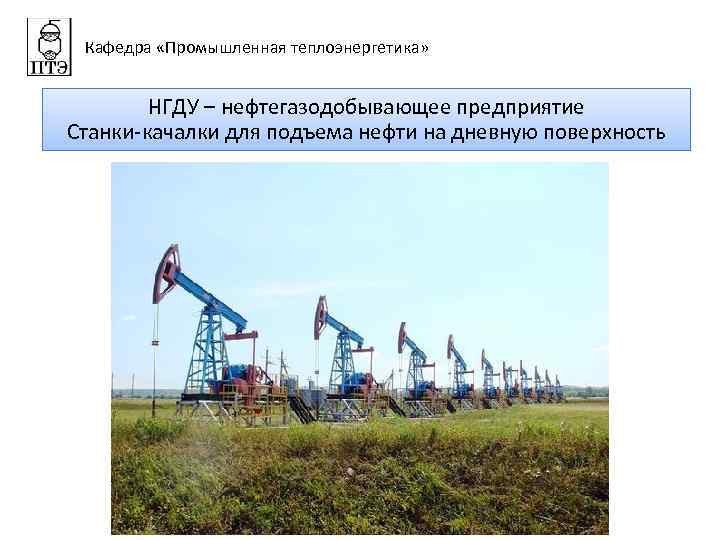 Кафедра «Промышленная теплоэнергетика» НГДУ – нефтегазодобывающее предприятие Станки-качалки для подъема нефти на дневную поверхность