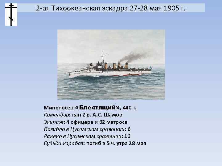 2 -ая Тихоокеанская эскадра 27 -28 мая 1905 г. Миноносец «Блестящий» , 440 т.