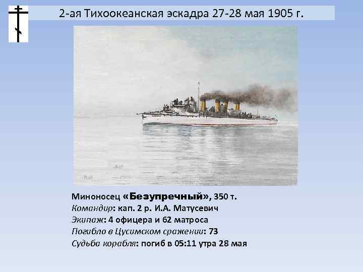 2 -ая Тихоокеанская эскадра 27 -28 мая 1905 г. Миноносец «Безупречный» , 350 т.
