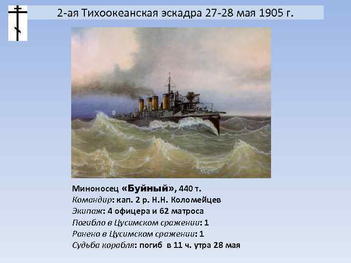 2 -ая Тихоокеанская эскадра 27 -28 мая 1905 г. Миноносец «Буйный» , 440 т.