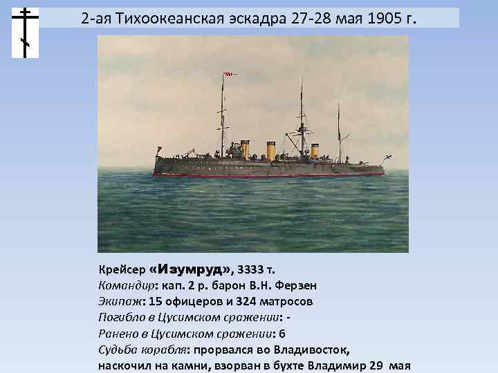 2 -ая Тихоокеанская эскадра 27 -28 мая 1905 г. Крейсер «Изумруд» , 3333 т.