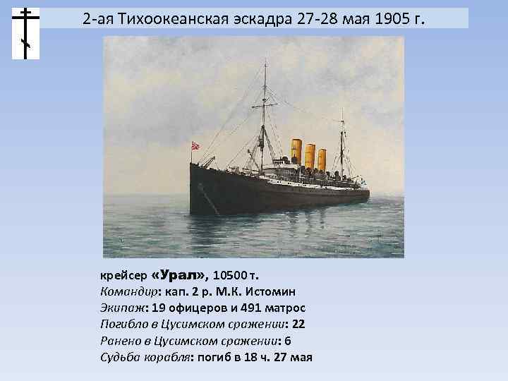 2 -ая Тихоокеанская эскадра 27 -28 мая 1905 г. крейсер «Урал» , 10500 т.