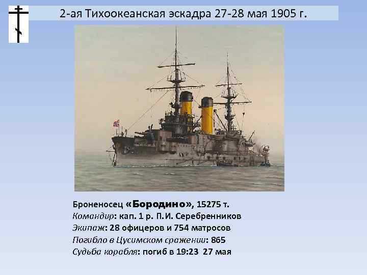 2 -ая Тихоокеанская эскадра 27 -28 мая 1905 г. Броненосец «Бородино» , 15275 т.