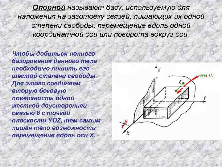 Базами называют. Степени свободы базирование. База, лишающая заготовку трех степеней свободы, называется. Степени свободы заготовки. Наложение связей на заготовку детали.