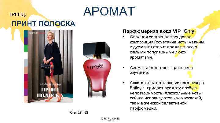АРОМАТ ТРЕНД: ПРИНТ ПОЛОСКА Парфюмерная вода VIP Only • • Аромат и алкоголь –
