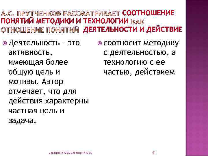 СООТНОШЕНИЕ ПОНЯТИЙ МЕТОДИКИ И ТЕХНОЛОГИИ ДЕЯТЕЛЬНОСТИ И ДЕЙСТВИЕ Деятельность – это активность, имеющая более