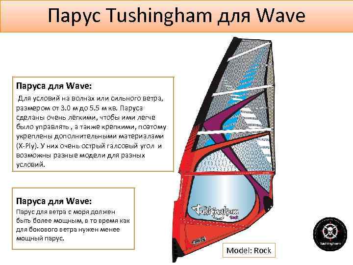 Парус Tushingham для Wave Паруса для Wave: Для условий на волнах или сильного ветра,