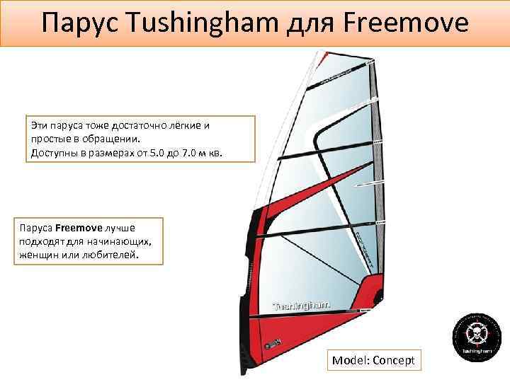 Парус Tushingham для Freemove Эти паруса тоже достаточно лёгкие и простые в обращении. Доступны