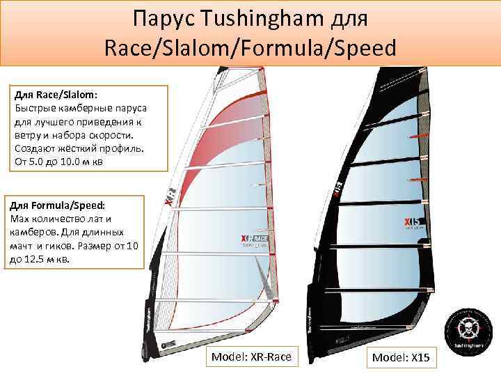 Парус Tushingham для Race/Slalom/Formula/Speed Для Race/Slalom: Быстрые камберные паруса для лучшего приведения к ветру