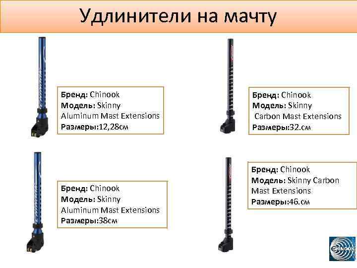 Удлинители на мачту Бренд: Chinook Модель: Skinny Aluminum Mast Extensions Размеры: 12, 28 см