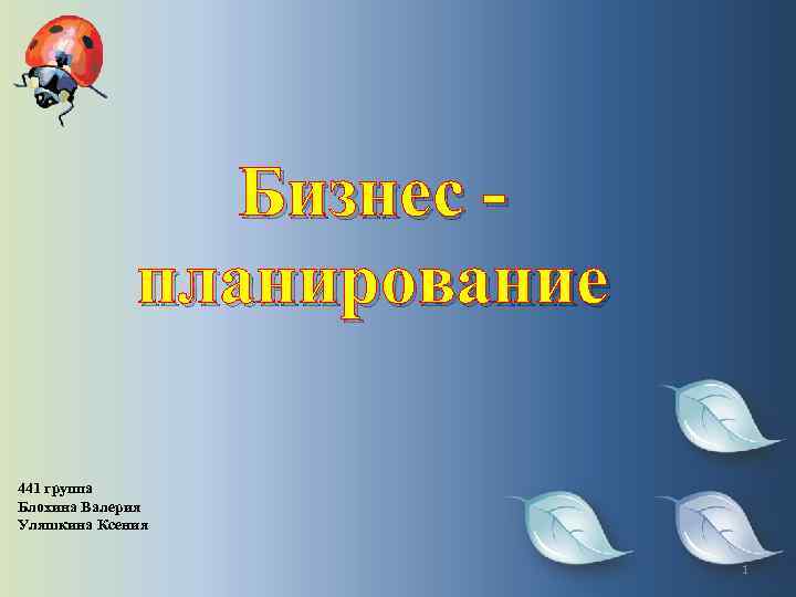 Бизнес планирование 441 группа Блохина Валерия Уляшкина Ксения 1 