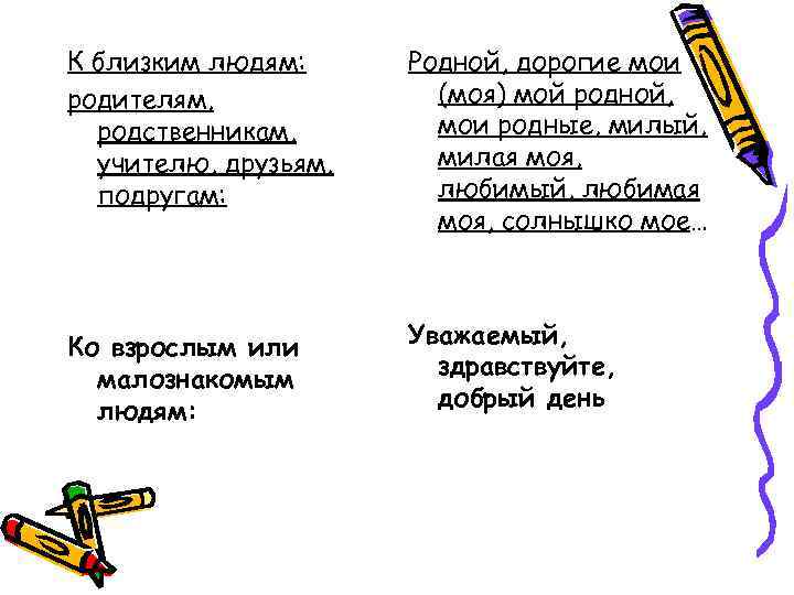 К близким людям: родителям, родственникам, учителю, друзьям, подругам: Родной, дорогие мои (моя) мой родной,