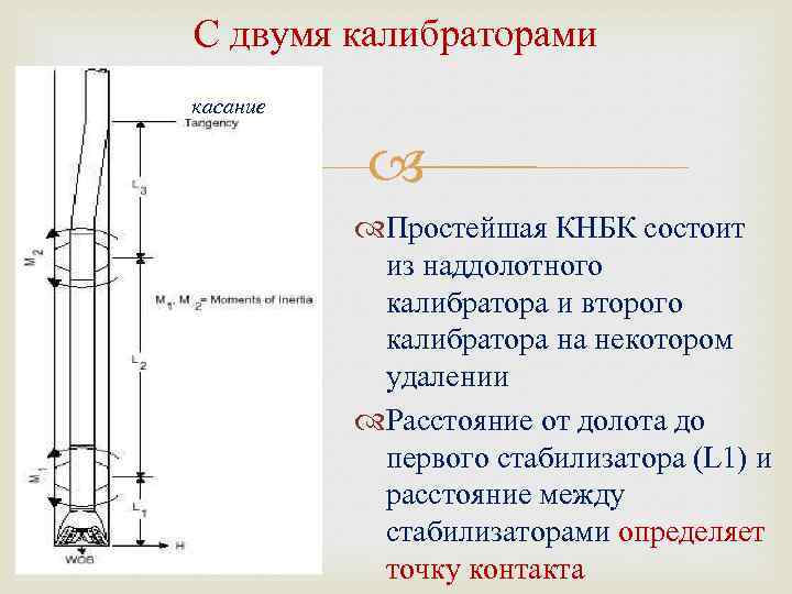 С двумя калибраторами касание Простейшая КНБК состоит из наддолотного калибратора и второго калибратора на