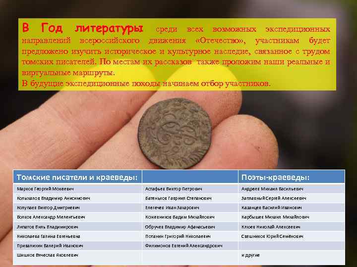 В Год литературы среди всех возможных экспедиционных направлений всероссийского движения «Отечество» , участникам будет