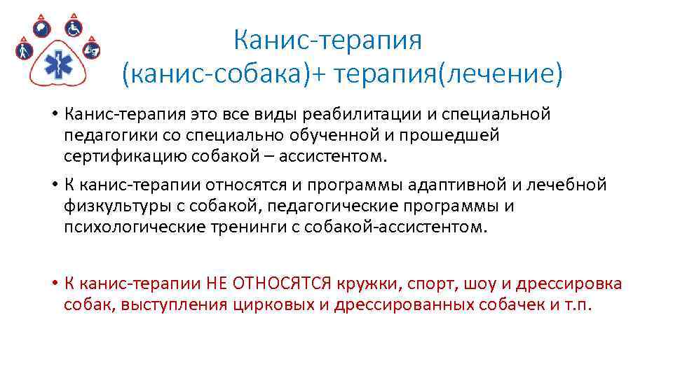 Канис-терапия (канис-собака)+ терапия(лечение) • Канис-терапия это все виды реабилитации и специальной педагогики со специально