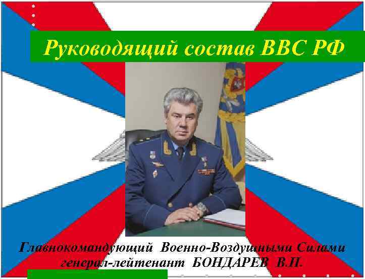  Руководящий состав ВВС РФ Главнокомандующий Военно-Воздушными Силами генерал-лейтенант БОНДАРЕВ В. Н. 