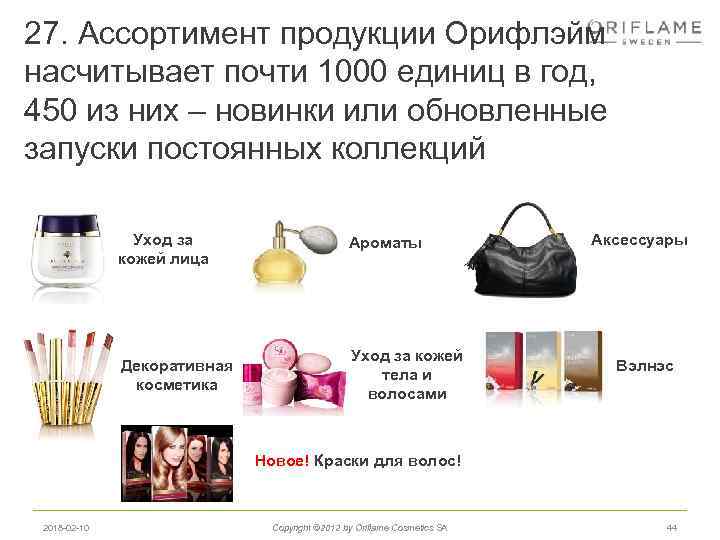 27. Ассортимент продукции Орифлэйм насчитывает почти 1000 единиц в год, 450 из них –