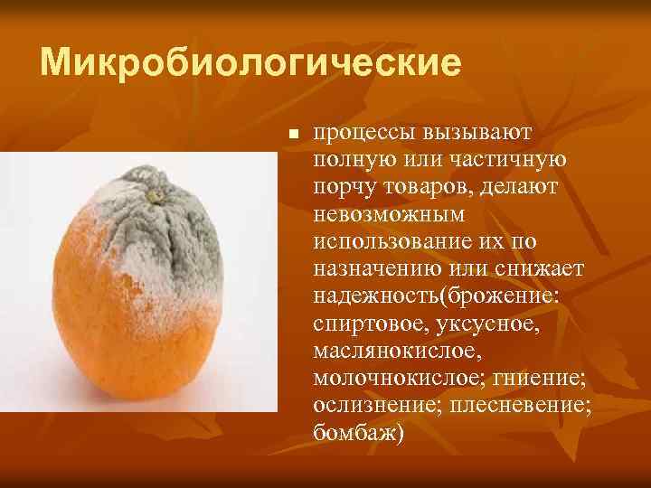 Микробиологические n процессы вызывают полную или частичную порчу товаров, делают невозможным использование их по