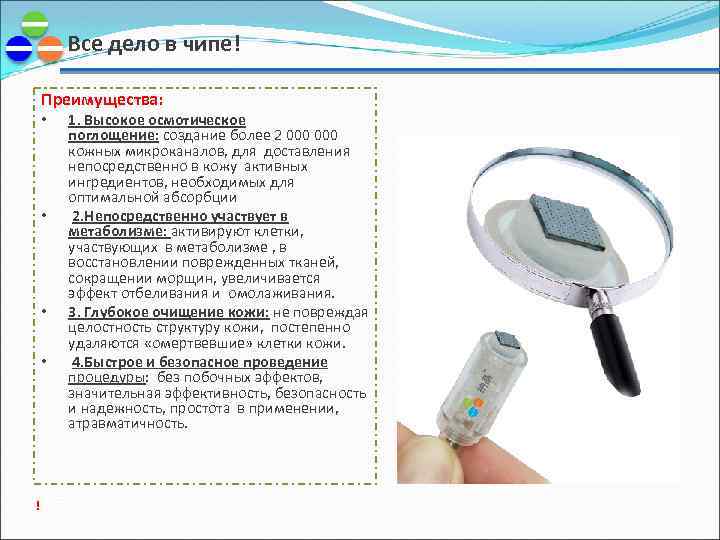  Все дело в чипе! Преимущества: • • ! 1. Высокое осмотическое поглощение: создание