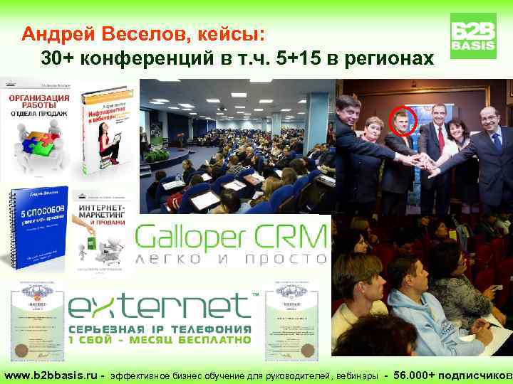 Андрей Веселов, кейсы: 30+ конференций в т. ч. 5+15 в регионах www. b 2