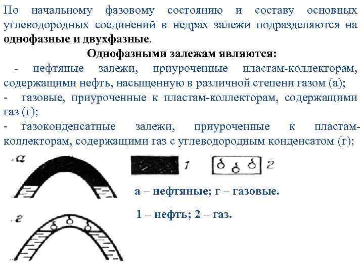 По начальному фазовому состоянию и составу основных углеводородных соединений в недрах залежи подразделяются на