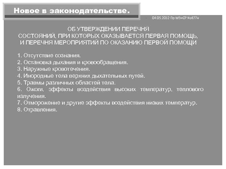 Новое в законодательстве. 04. 05. 2012 Пр МЗи. СР № 477 н ОБ УТВЕРЖДЕНИИ