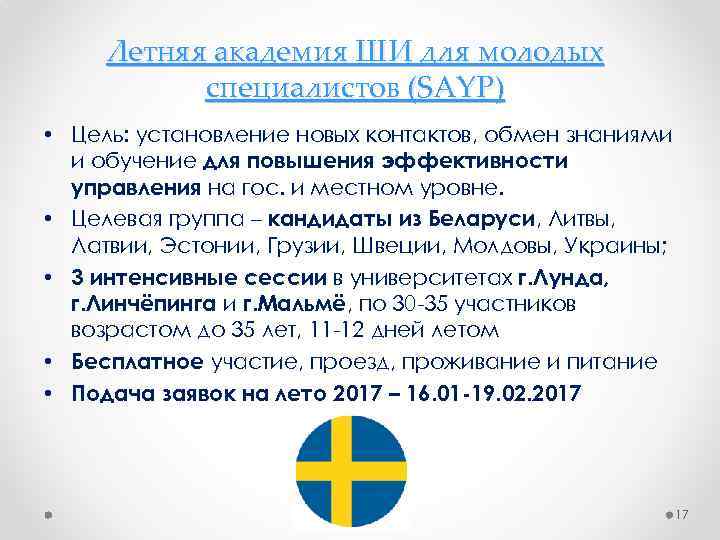Летняя академия ШИ для молодых специалистов (SAYP) • Цель: установление новых контактов, обмен знаниями