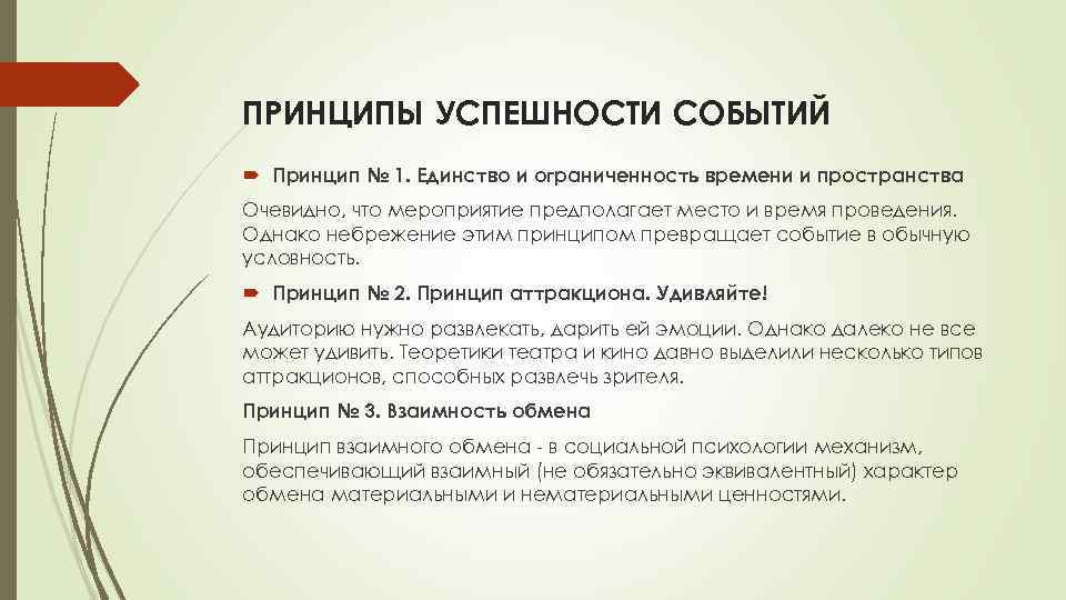 Предполагаемые события. Принцип успешности. Принципы события. Принцип событийного управления. Принципы эвент технологии.