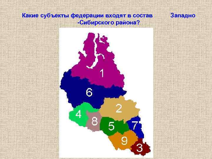 Какие субъекты федерации входят в состав -Сибирского района? Западно 