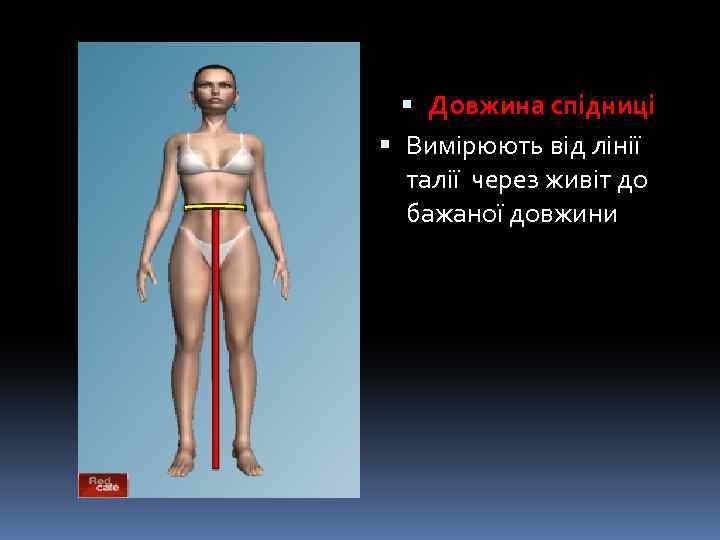  Довжина спідниці Вимірюють від лінії талії через живіт до бажаної довжини 