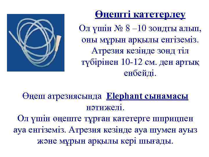 Өңешті катетерлеу Ол үшін № 8 – 10 зондты алып, оны мұрын арқылы енгіземіз.