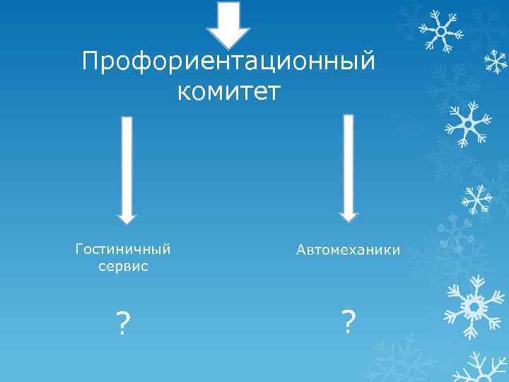 Профориентационный комитет Гостиничный сервис Автомеханики ? ? 