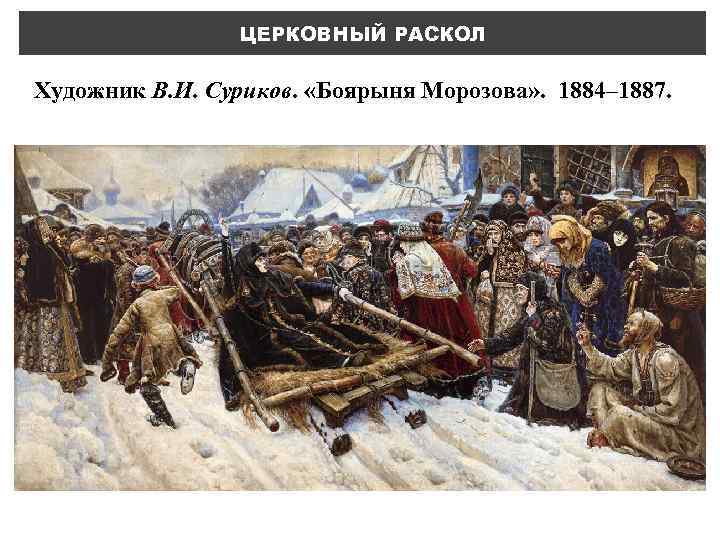 ЦЕРКОВНЫЙ РАСКОЛ Художник В. И. Суриков. «Боярыня Морозова» . 1884– 1887. 