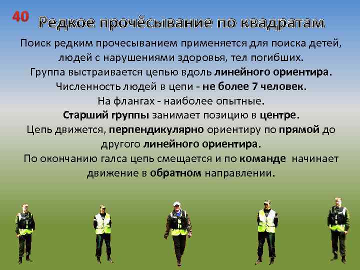 40 Редкое прочёсывание по квадратам Поиск редким прочесыванием применяется для поиска детей, людей с