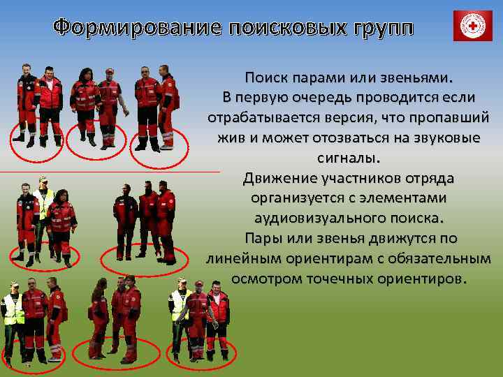 Формирование поисковых групп Поиск парами или звеньями. В первую очередь проводится если отрабатывается версия,