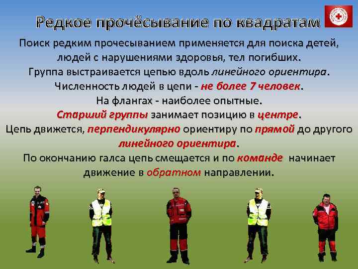 Редкое прочёсывание по квадратам Поиск редким прочесыванием применяется для поиска детей, людей с нарушениями