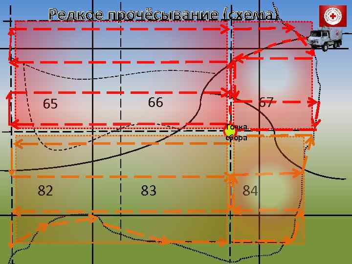 Редкое прочёсывание (схема) 65 66 67 Точка сбора 82 83 84 