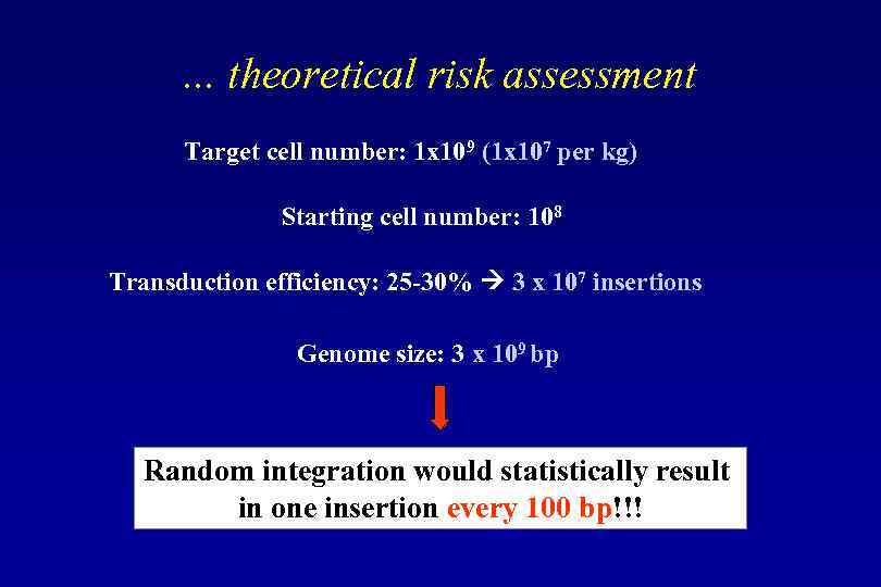 . . . theoretical risk assessment Target cell number: 1 x 109 (1 x