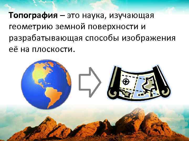 Топография – это наука, изучающая геометрию земной поверхности и разрабатывающая способы изображения её на