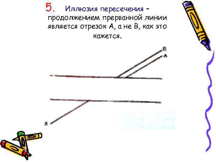 5. Иллюзия пересечения – продолжением прерванной линии является отрезок А, а не В, как