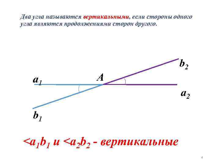 Два угла называются вертикальными если стороны одного угла являются сторон другого угла