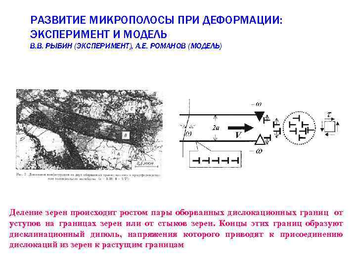 РАЗВИТИЕ МИКРОПОЛОСЫ ПРИ ДЕФОРМАЦИИ: ЭКСПЕРИМЕНТ И МОДЕЛЬ В. В. РЫБИН (ЭКСПЕРИМЕНТ), А. Е. РОМАНОВ