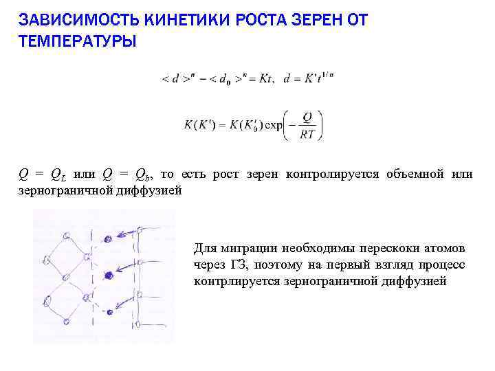 ЗАВИСИМОСТЬ КИНЕТИКИ РОСТА ЗЕРЕН ОТ ТЕМПЕРАТУРЫ Q = QL или Q = Qb, то