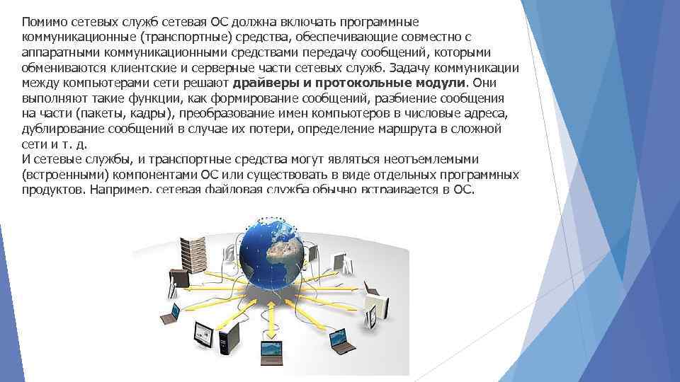 Помимо сетевых служб сетевая ОС должна включать программные коммуникационные (транспортные) средства, обеспечивающие совместно с