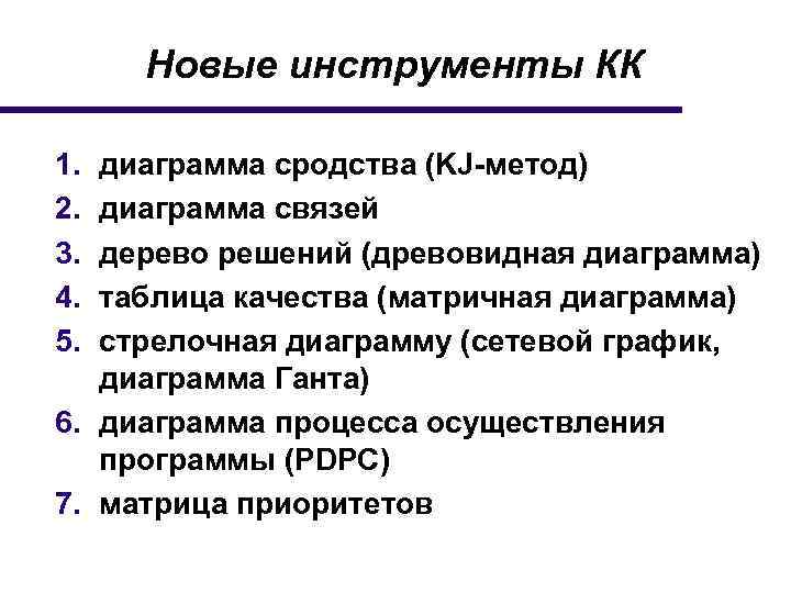 Новые инструменты КК 1. 2. 3. 4. 5. диаграмма сродства (KJ-метод) диаграмма связей дерево