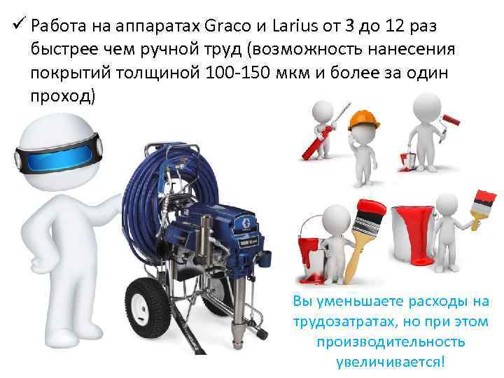 ü Работа на аппаратах Graco и Larius от 3 до 12 раз быстрее чем