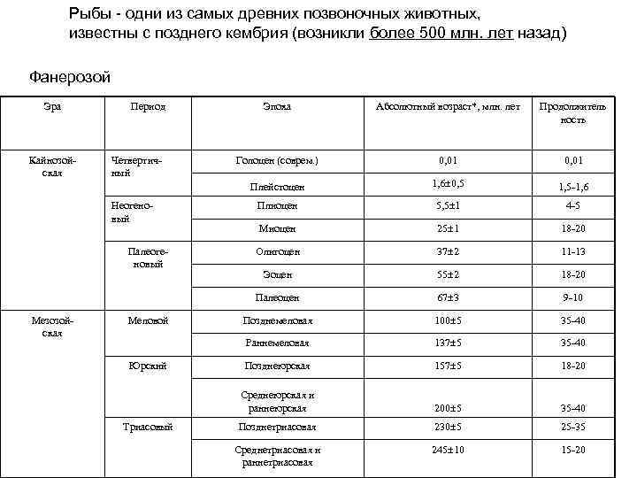 Рыбы - одни из самых древних позвоночных животных, известны с позднего кембрия (возникли более