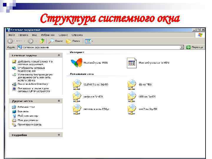 Структура системного окна 